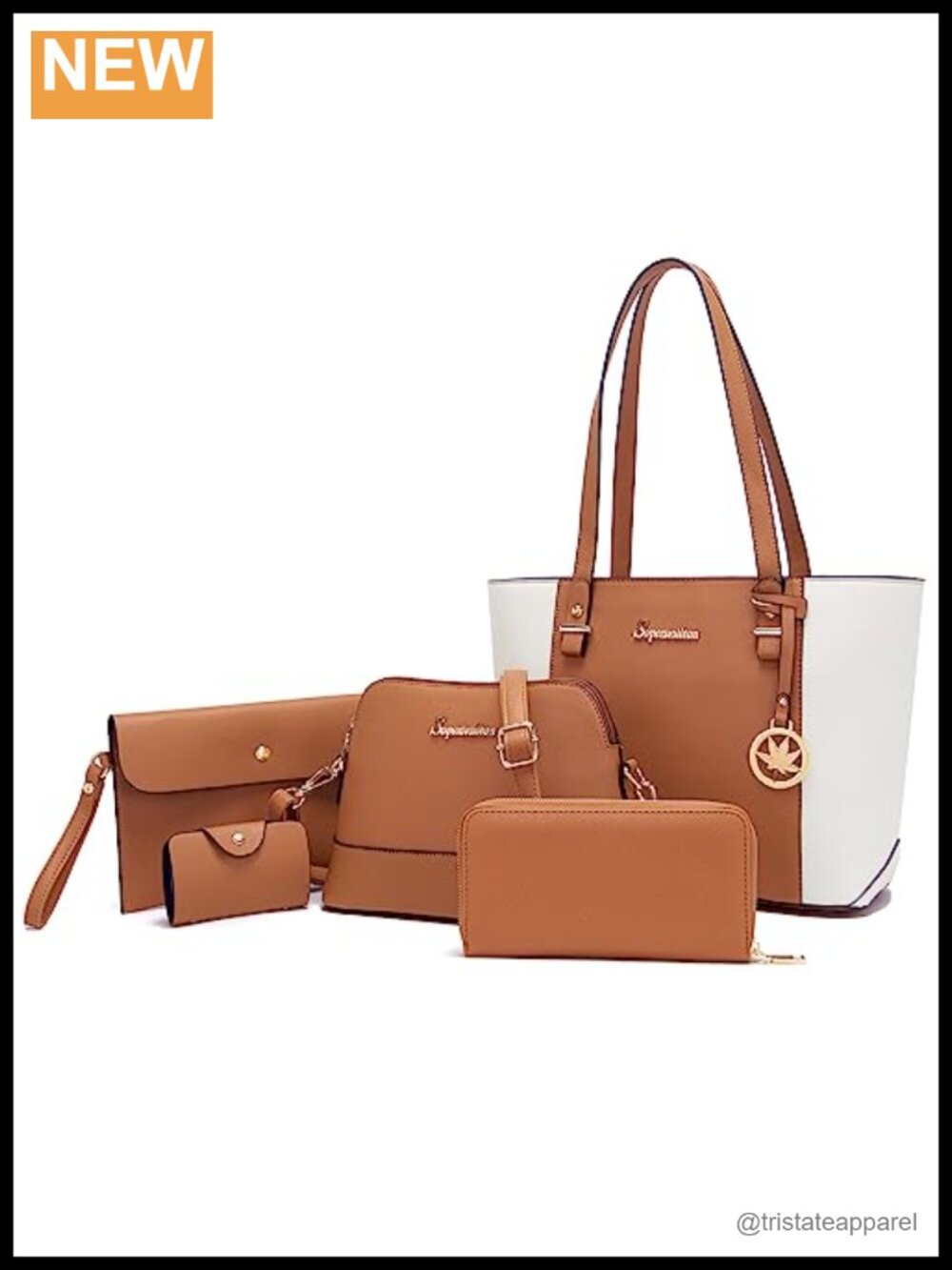 Synthetic Leather 5-Piece Tote Bag Set with Wallet Clutch Card Holder